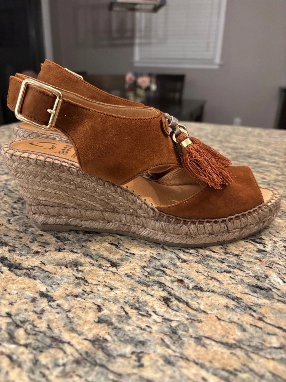 kanna Made in Spain Suede Tassel Espadrille Wedge Sandals | EU 38 | US 7.5